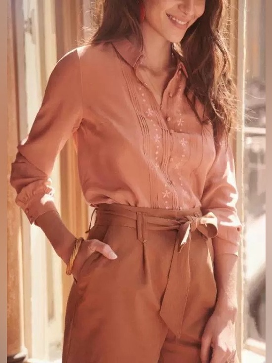 Sezane Tops - NWT Sezane Joda 100% silk Women's Dusty Rose Button-Front Blouse size 34